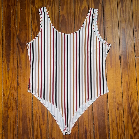Brown Navy Blue Burgundy and White Striped Bodysuit - Picture 1 of 1